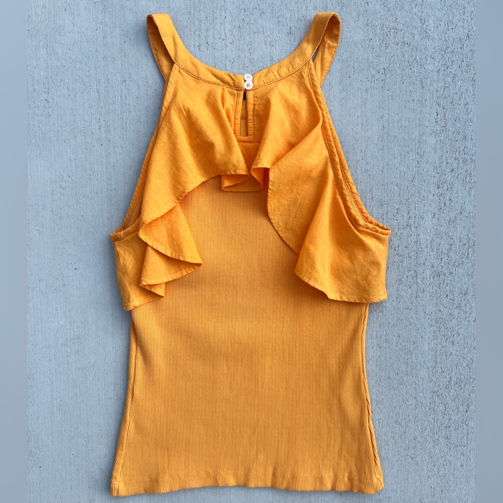 Anthropologie Maeve Ruffled Rib Halter Tank in Mango size Extra Small - NWT - Picture 8 of 16